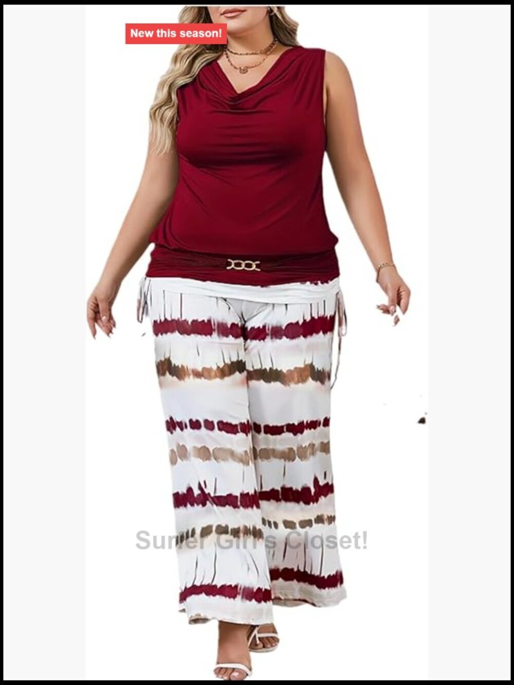 Plus Size 2 Piece Outfit Dressy Elegant Sleeveless V Neck Knit Top Print Wide